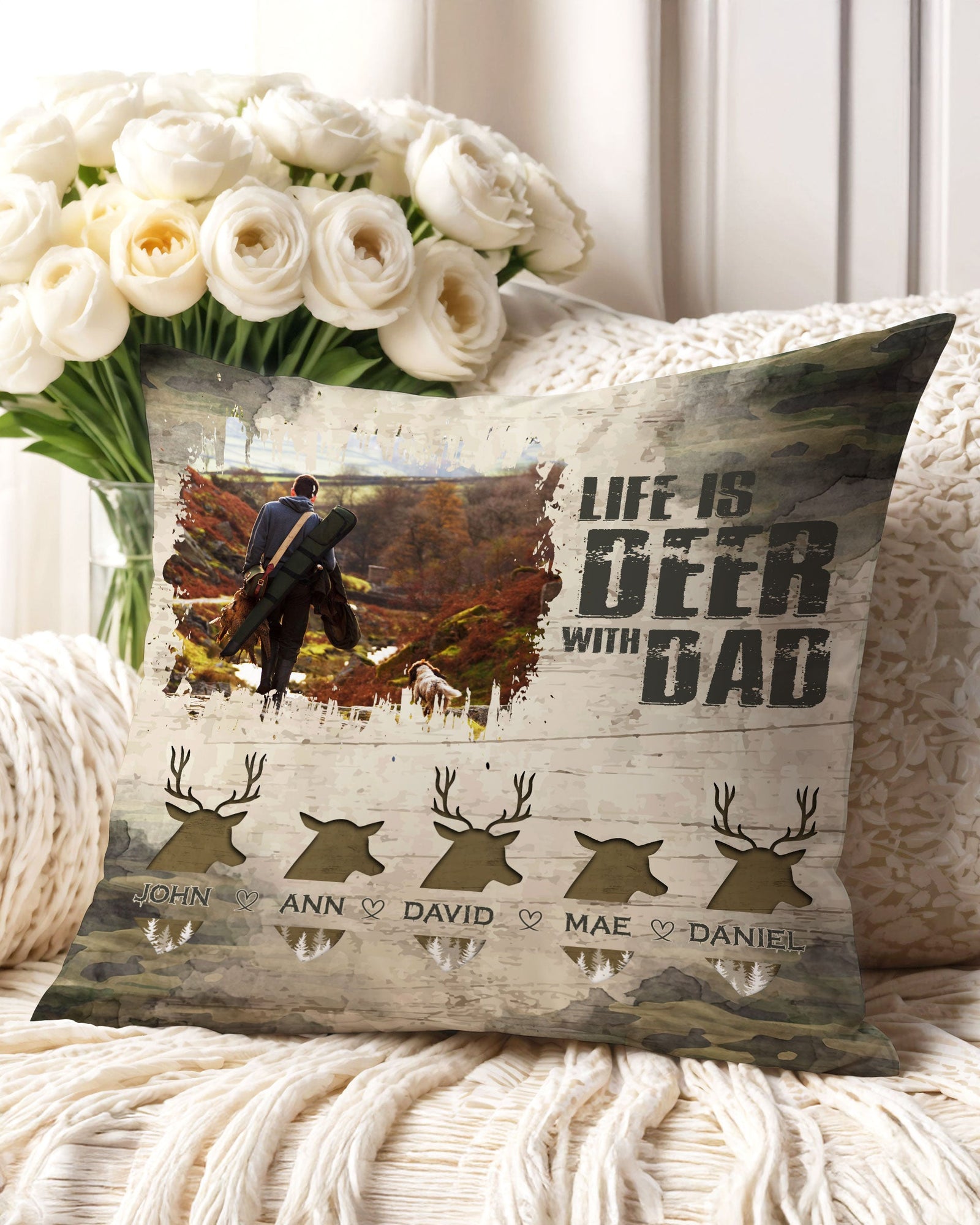 BLISSCORNERS PERSONALIZED LIFE IS DEER WITH DAD PILLOW