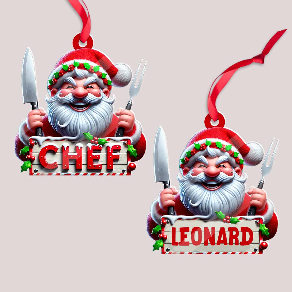 Blisscorners Custom Name Chef Ornament, Santa Chef Gift for Cooking Lovers2D Flat LM2211