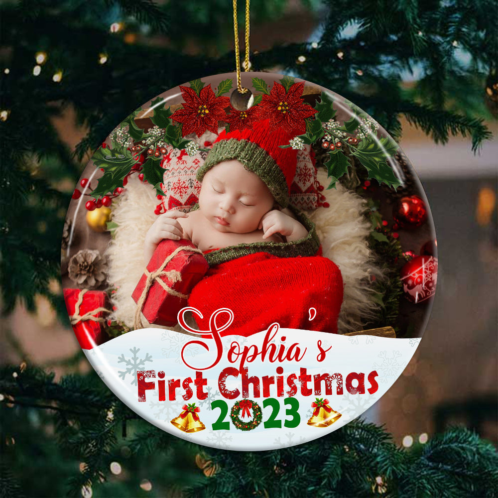 Blisscorners Baby's First Christmas - Personalized Ceramic Ornament - Gift For Christmas, Family Gift2D Flat LM2111