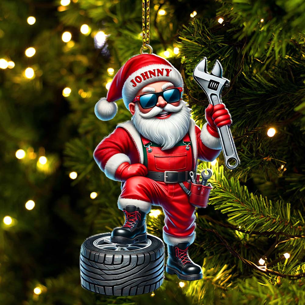 Blisscorners Custom Name Mechanic Santa Ornament, Mechanic Christmas Gift52D Flat LM2111