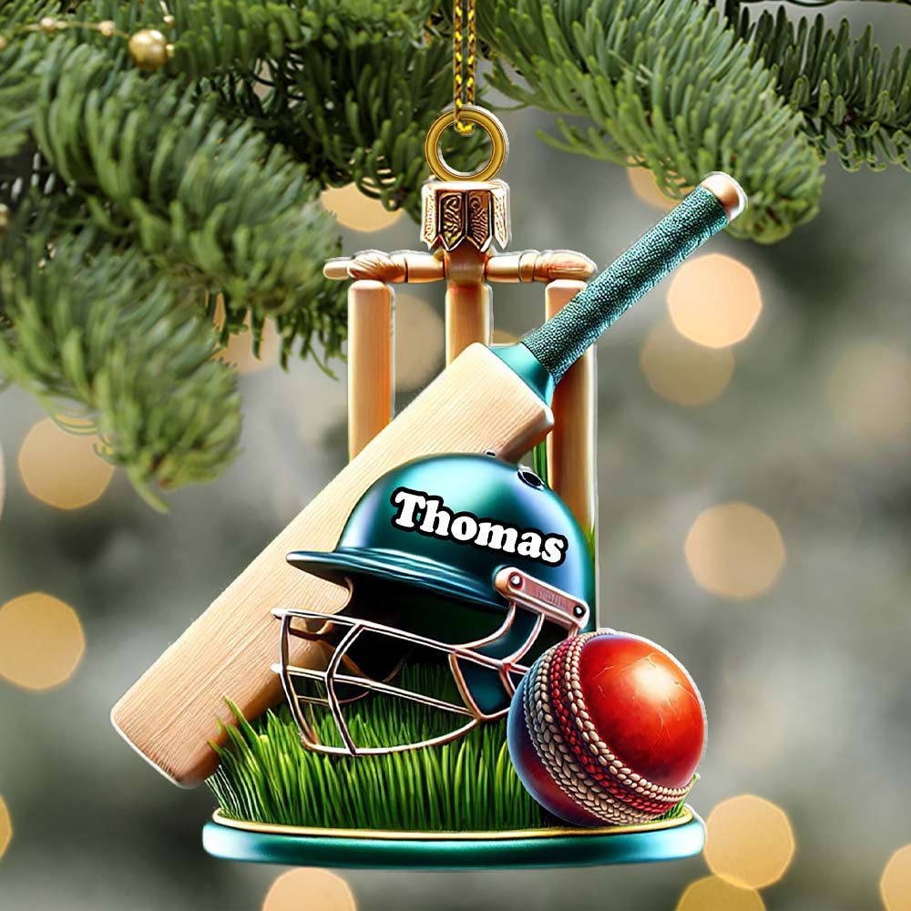 Blisscorners Custom Name Cricket Ball Ornament, Cricket Ball Lover Christmas Gift102D Flat LM2211