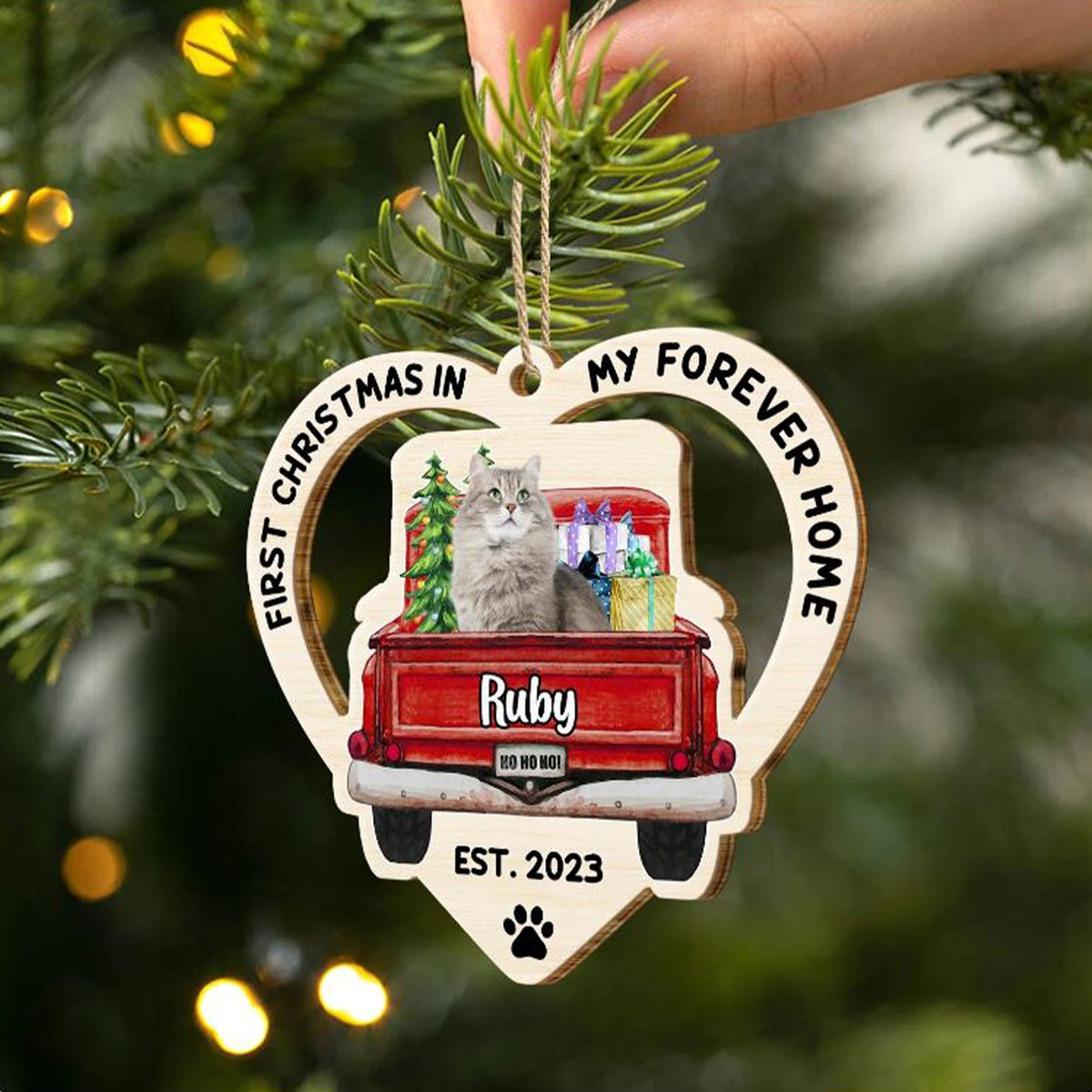 Blisscorners First Christmas In My Forever Home, Custom Pet Photo And Name - Personalized Custom Shaped Wooden Ornament - Gift For Pet Lover, Christmas Gift2D Flat LM2111