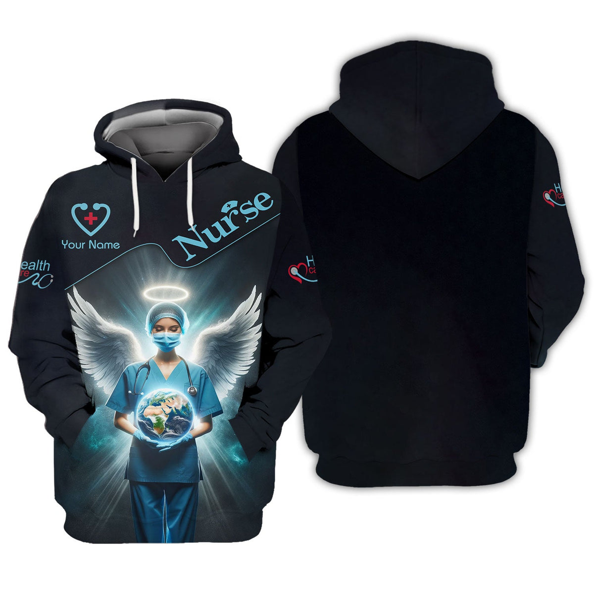 Blisscorners Personalized Nurse Shirts - Guardian Angel Nurse Design for Healthcare Heroes