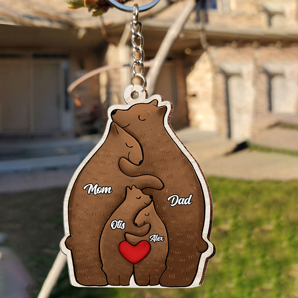 Blisscorners Christmas Bear Family, Custom Name - Personalized Keychain - Gift For Family, Christmas Gift2D Flat LM2211