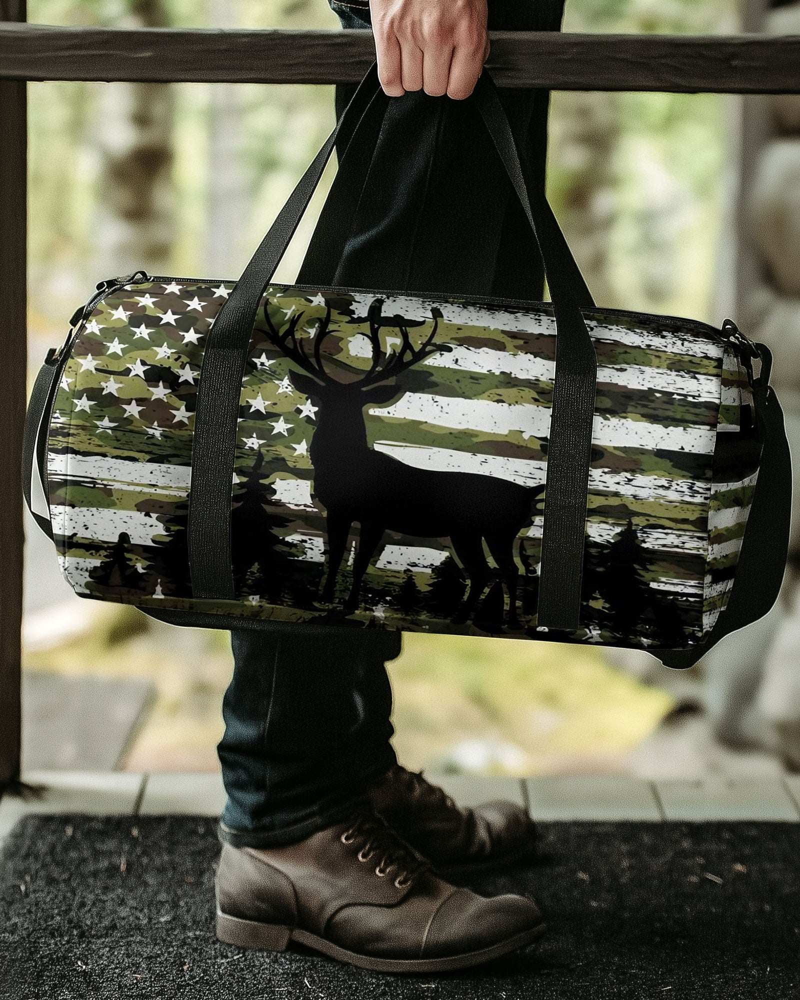 BLISSCORNERS DEER FOREST CAMO FLAG TRAVELLING BAG