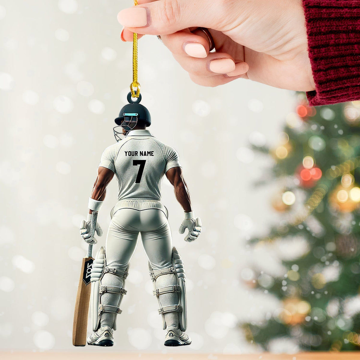 Blisscorners Cricket Ball Player Christmas Ornament, Personalized Ornaments2D Flat LM2211