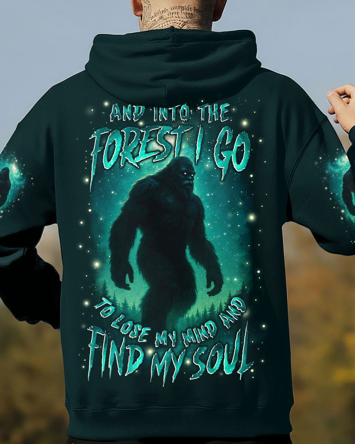 BLISSCORNERS AND INTO THE FOREST I GO BIGFOOT ALL OVER PRINT