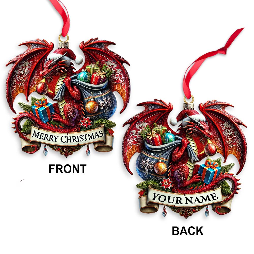 Blisscorners Custom Name Dragon Ornament, Christmas Gift for Dragon Lover2D Flat LM2111