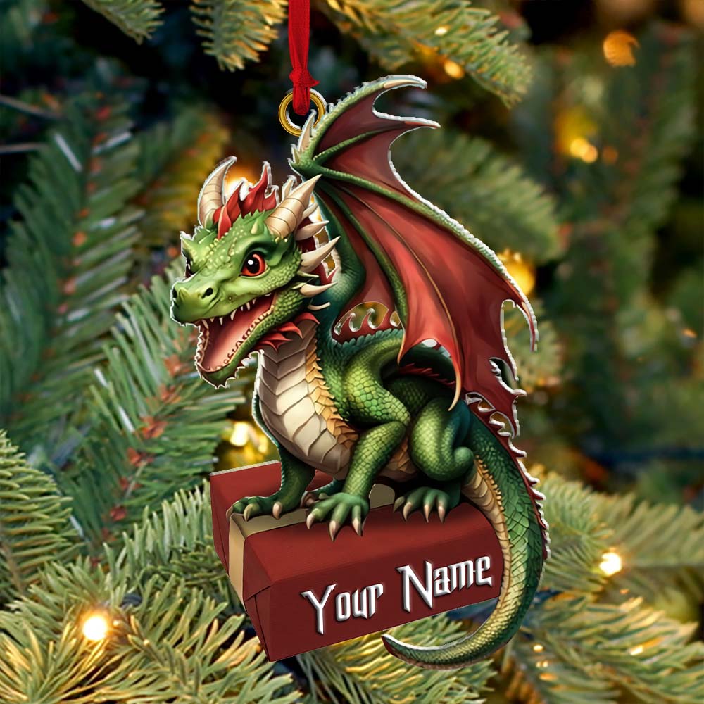 Blisscorners Custom Name Dragon Ornament, Christmas Gift for Dragon Lover2D Flat LM2211