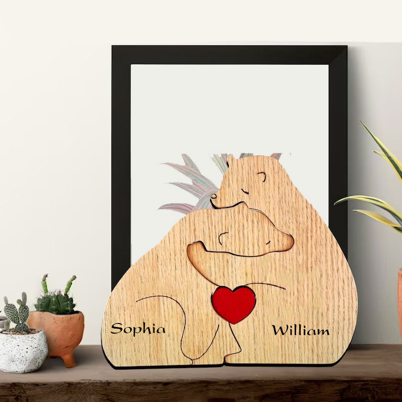 Blisscorners Personalized Bear Family Wooden Puzzle - Puzzle Wooden Bear Family - Wooden Pet Carvings, Gift For Family, Gift For Couple2D Flat LM2111
