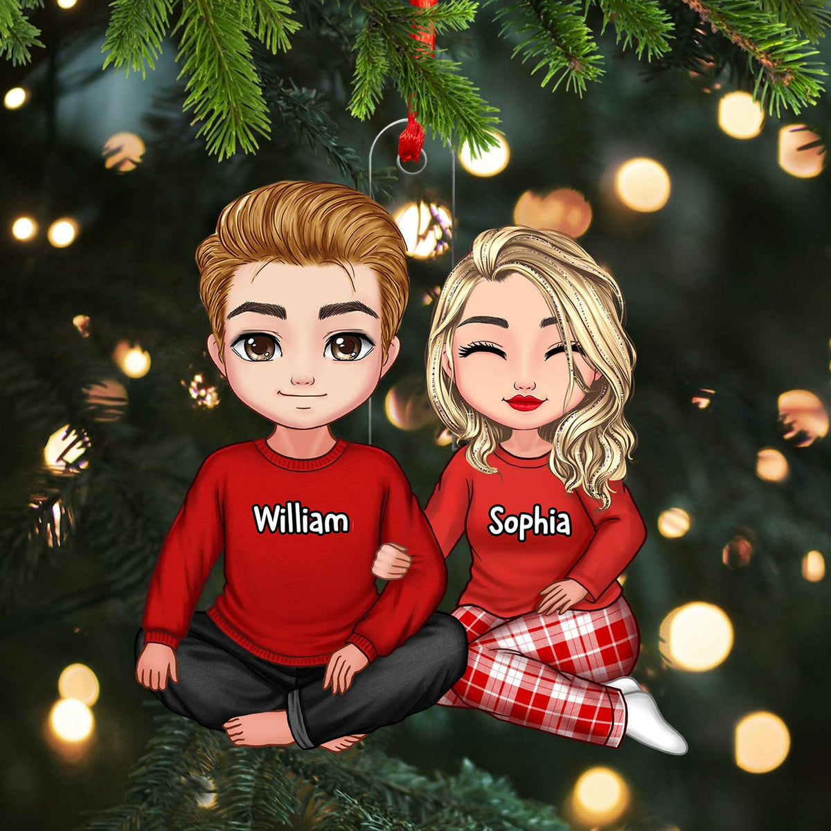 Blisscorners Christmas Couple - Custom Photo And Names, Personalized Acrylic Ornament - Gift For Christmas, Family Gift, Gift For Couple2D Flat LM2111