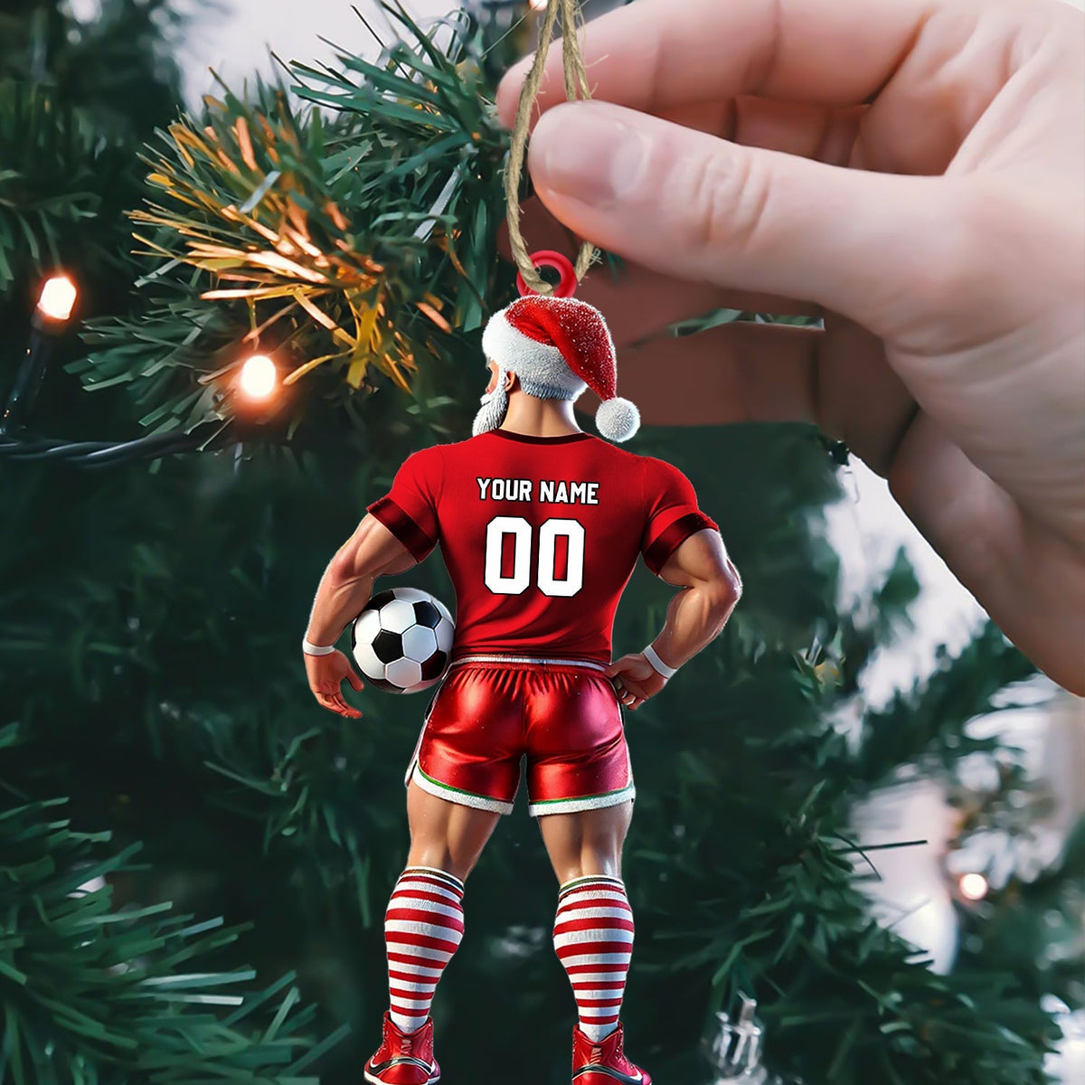 Blisscorners Soccer Santa Christmas Ornament, Personalized Ornament2D Flat LM2211