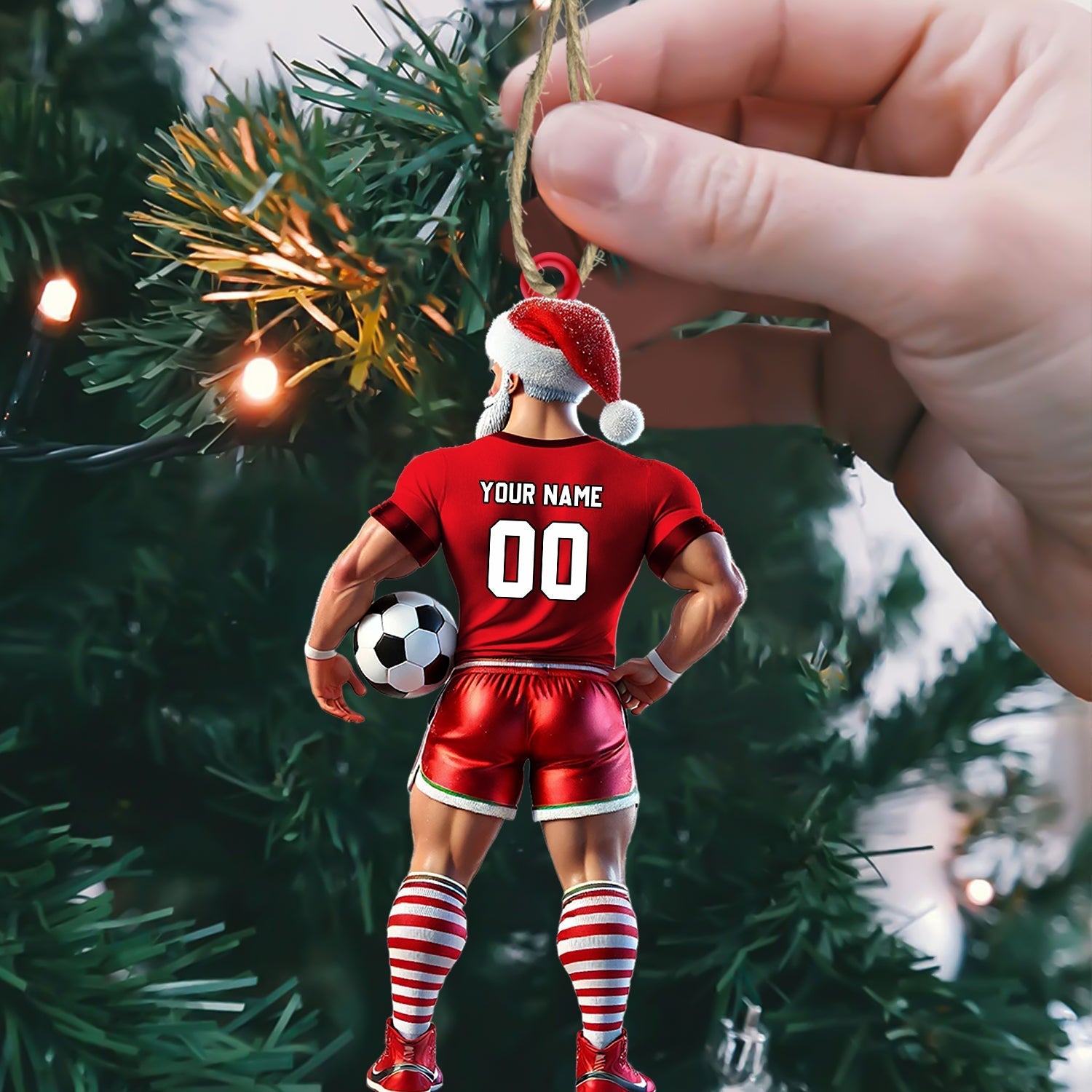 Blisscorners Soccer Santa Christmas Ornament, Personalized Ornament2D Flat LM2211