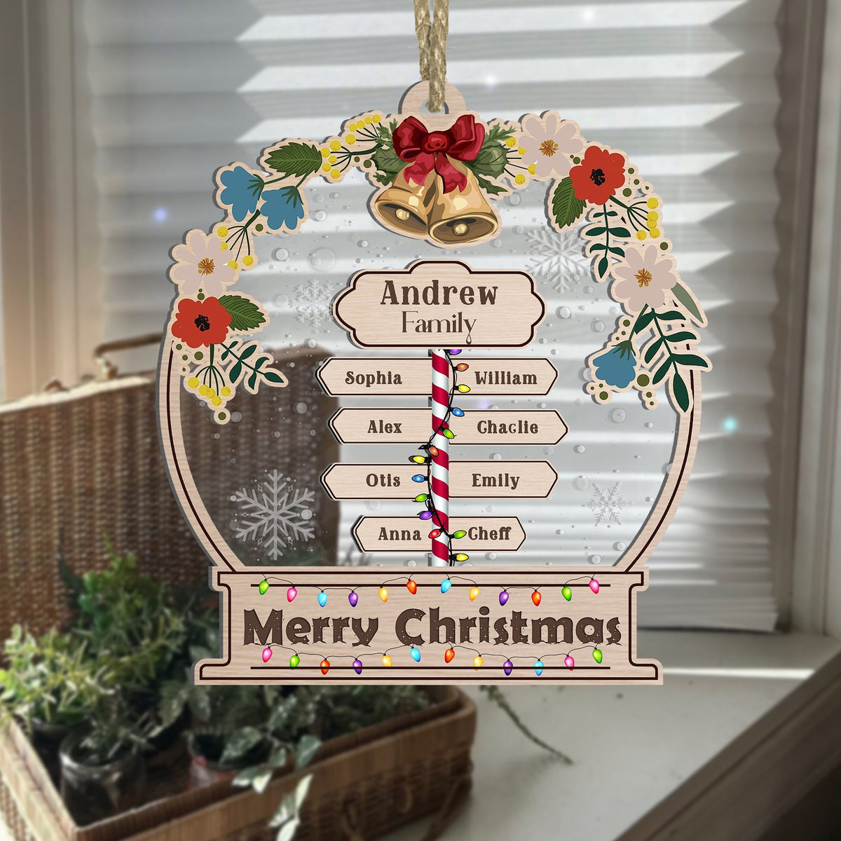 Blisscorners Family Name Signboard With Snow - Personalized 2-Layered Wooden & Acrylic Ornament - Gift For Family, Christmas Gift2D Flat LM2111