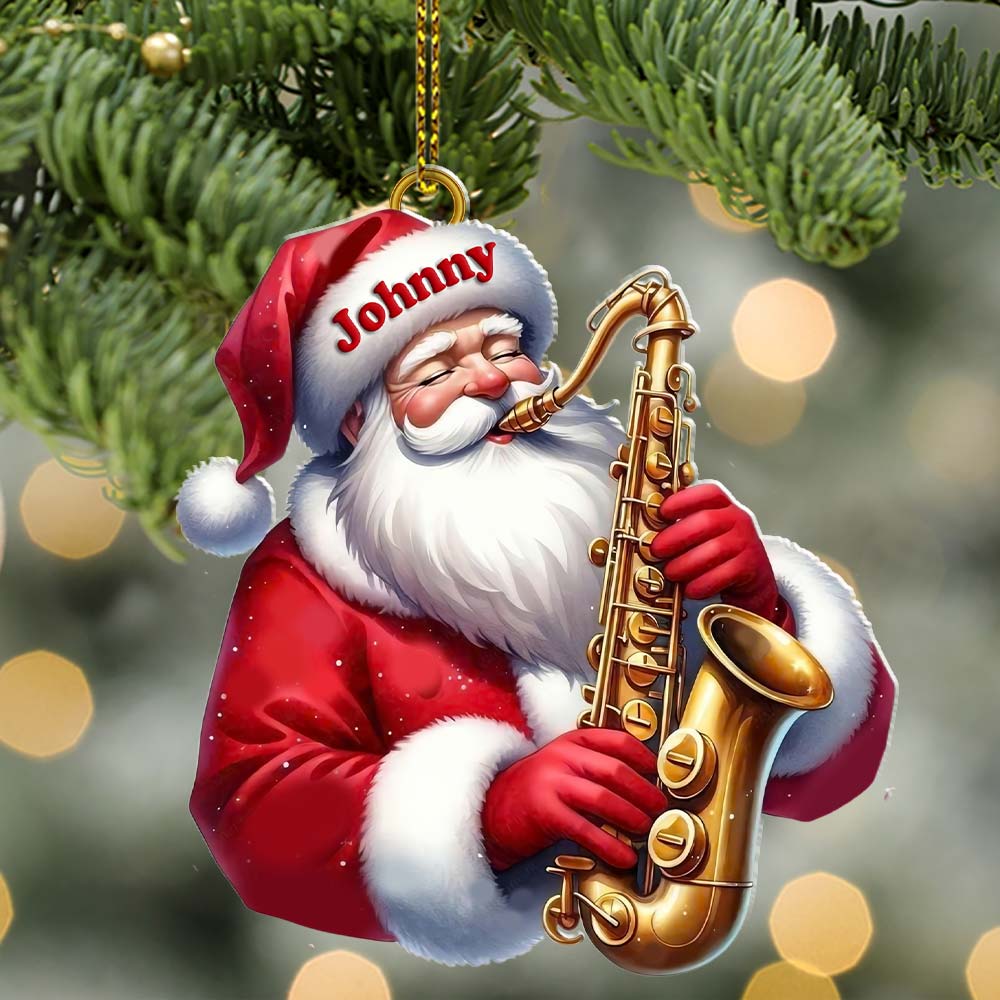 Blisscorners Custom Name Saxophone Santa Ornament, Saxophone Lover Christmas Gift2D Flat LM2211