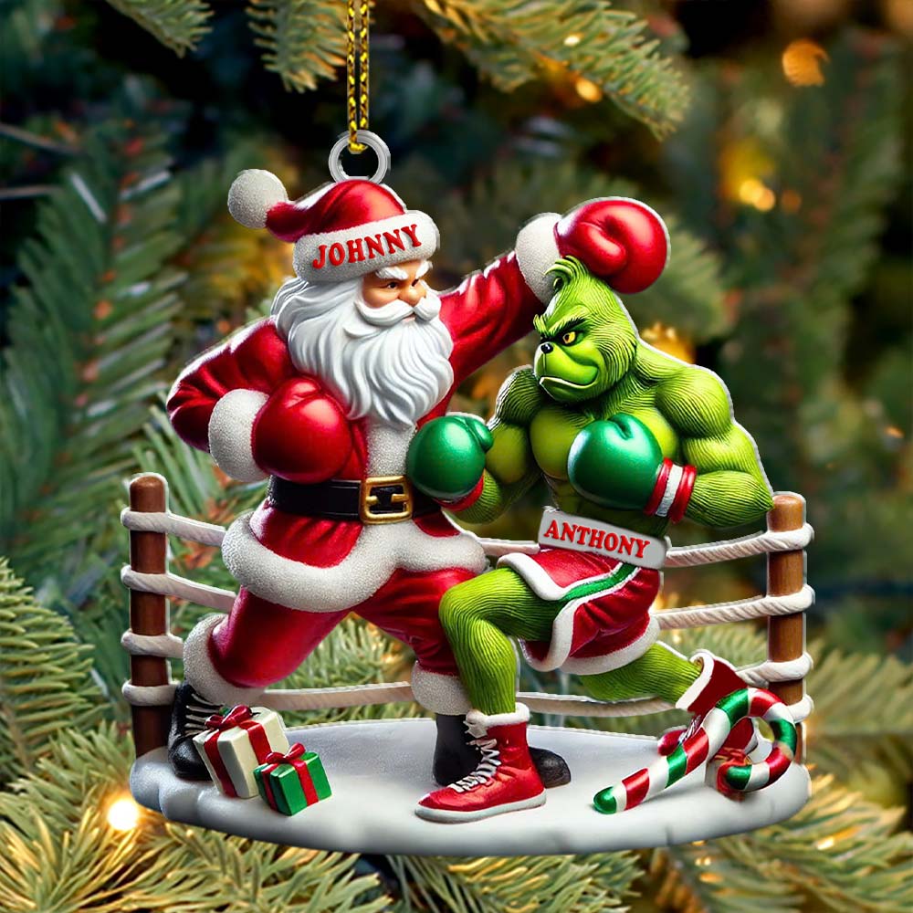 Blisscorners Custom Name Santa and Grinch Boxing Ornament, Boxing Christmas Gift Decoration2D Flat LM2111
