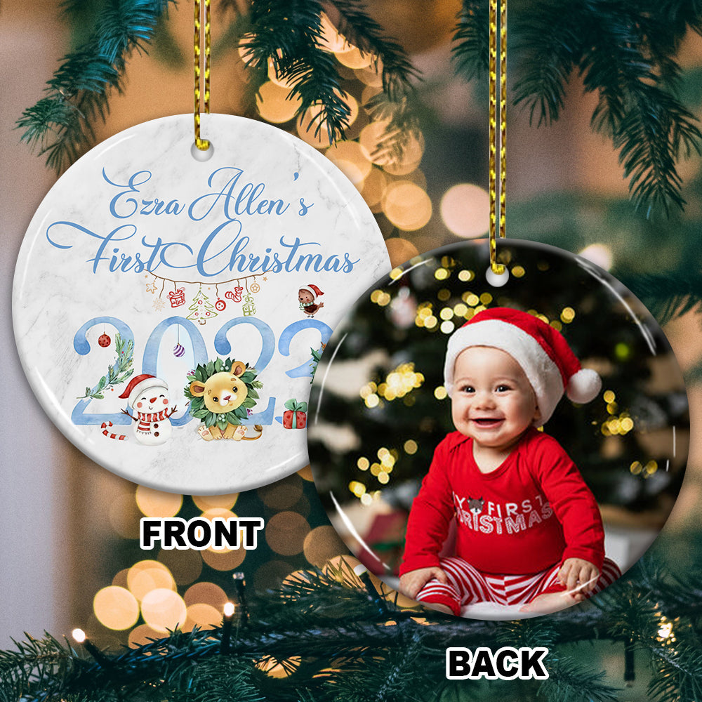 Blisscorners Baby First Christmas - Custom Photo And Name- Personalized 2 Sides Ceramic Ornament - Gift For Family, Christmas Gift2D Flat LM2111