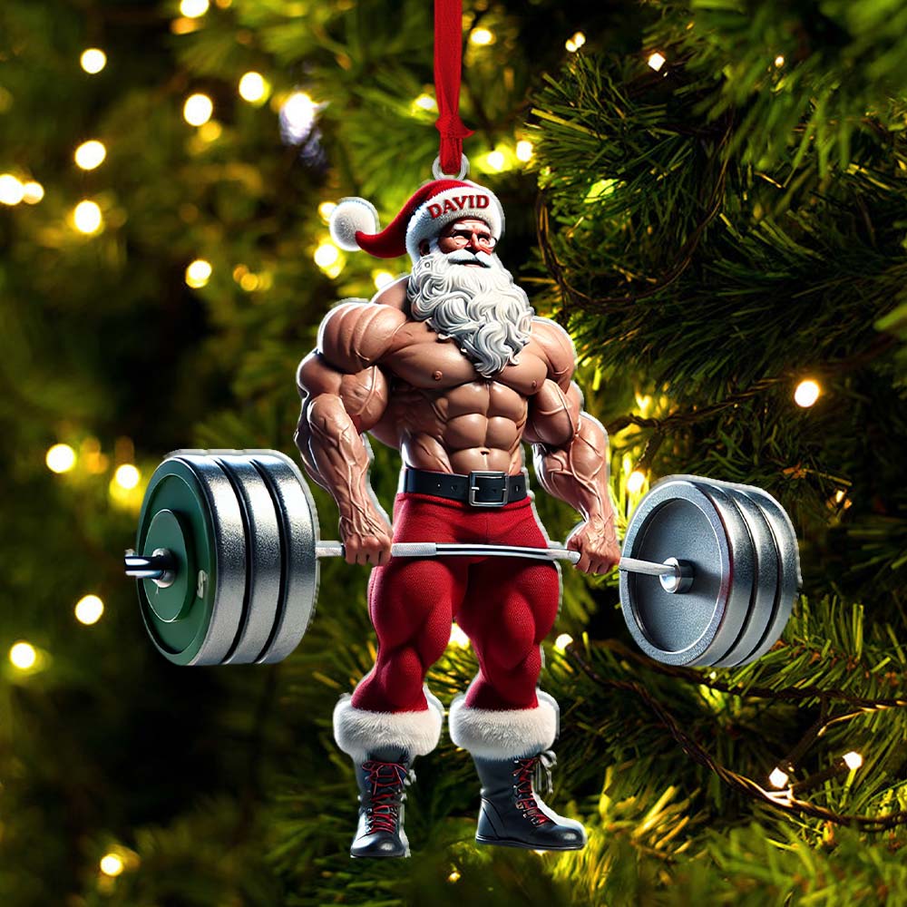 Blisscorners Custom Name Gym Work Out Santa Ornament, Gymnastics Christmas Gift92D Flat LM2111