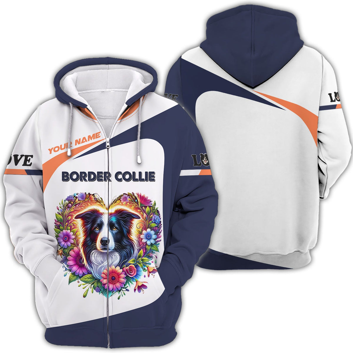 Blisscorners Personalized Border Collie Shirt - Vibrant Floral Heart Design