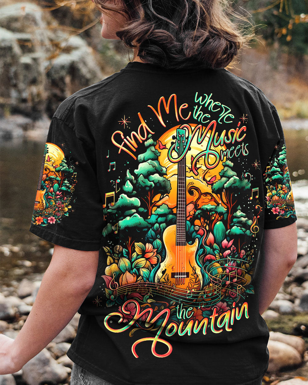 BLISSCORNERS FIND ME WHERE THE MUSIC MEETS THE MOUNTAIN ALL OVER PRINT