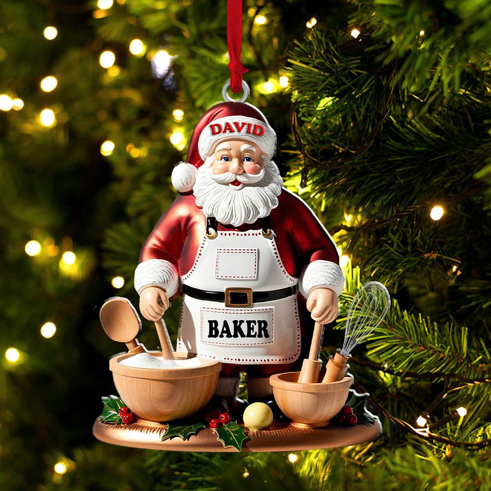 Blisscorners Custom Name Baking Santa Ornament, Christmas Gift for Baker2D Flat LM2211