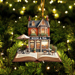Blisscorners Book And Tea Christmas Ornament, Personalized Ornament2D Flat LM2211