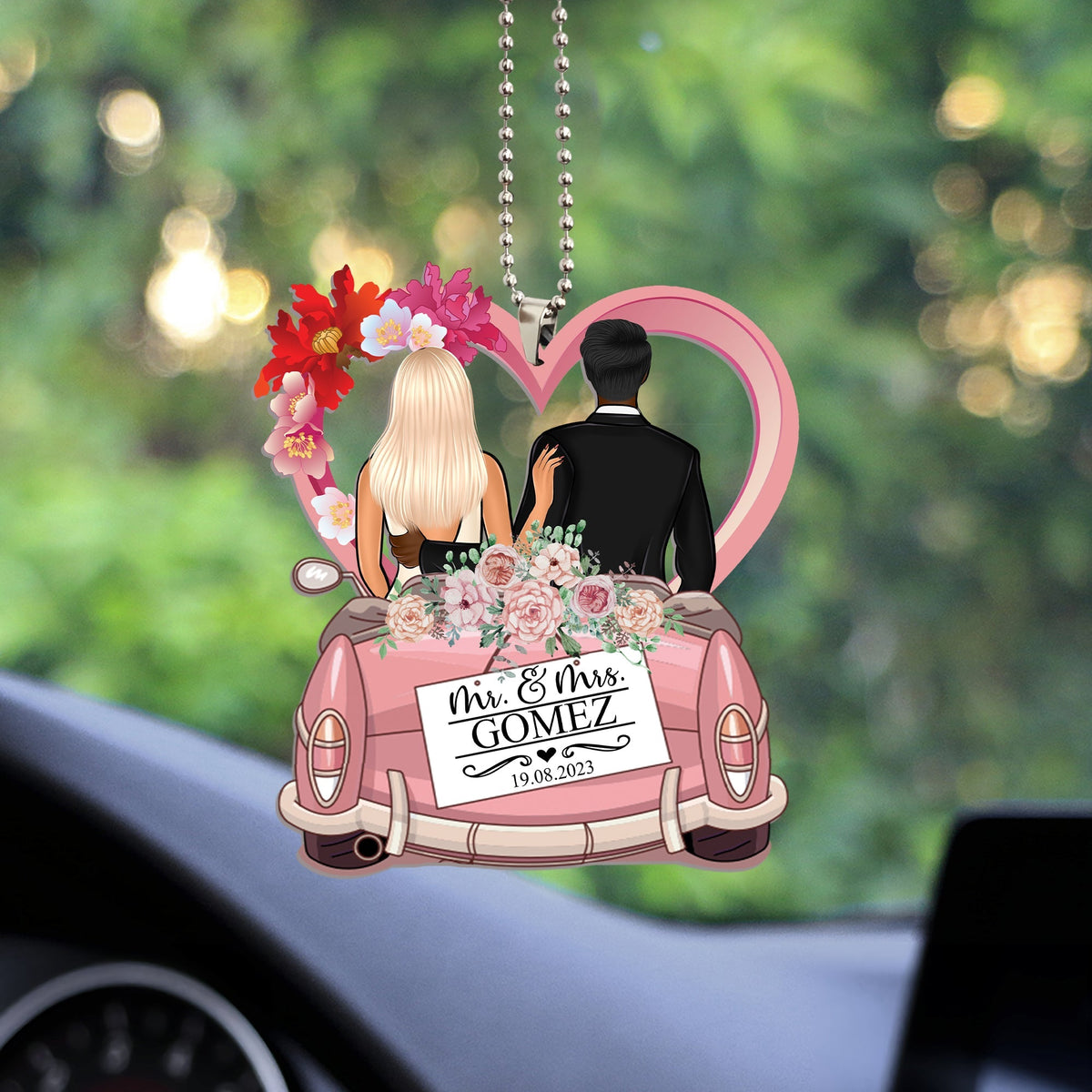Blisscorners Married Couple  - Custom Appearance And Name, Personalized Car Acrylic Ornament - Gift For Couple2D Flat LM2111