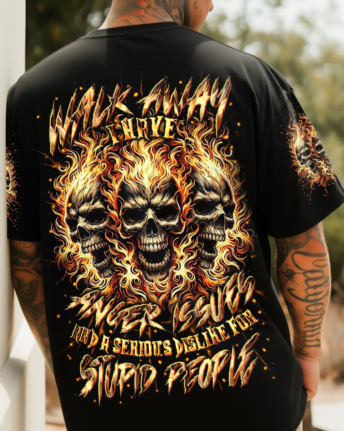 BLISSCORNERS WALK AWAY I HAVE ANGER ISSUES FIRE SKULL ALL OVER PRINT