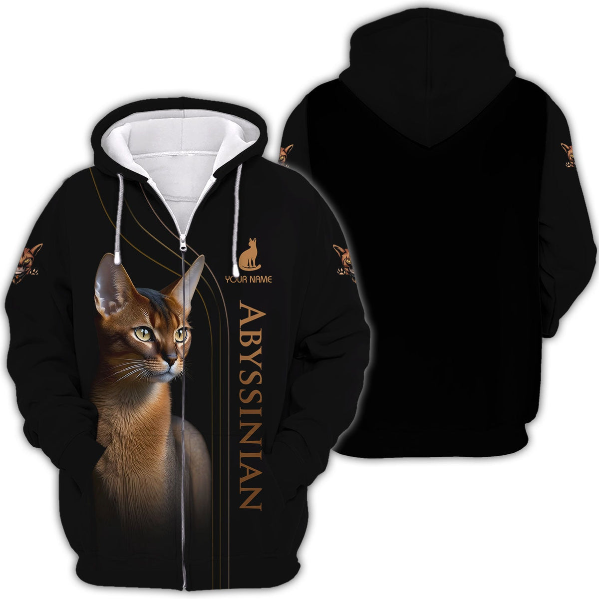 Blisscorners 3D Full Print Abyssinian Cat T-Shirts Personalized Name Gift For Cat Lovers
