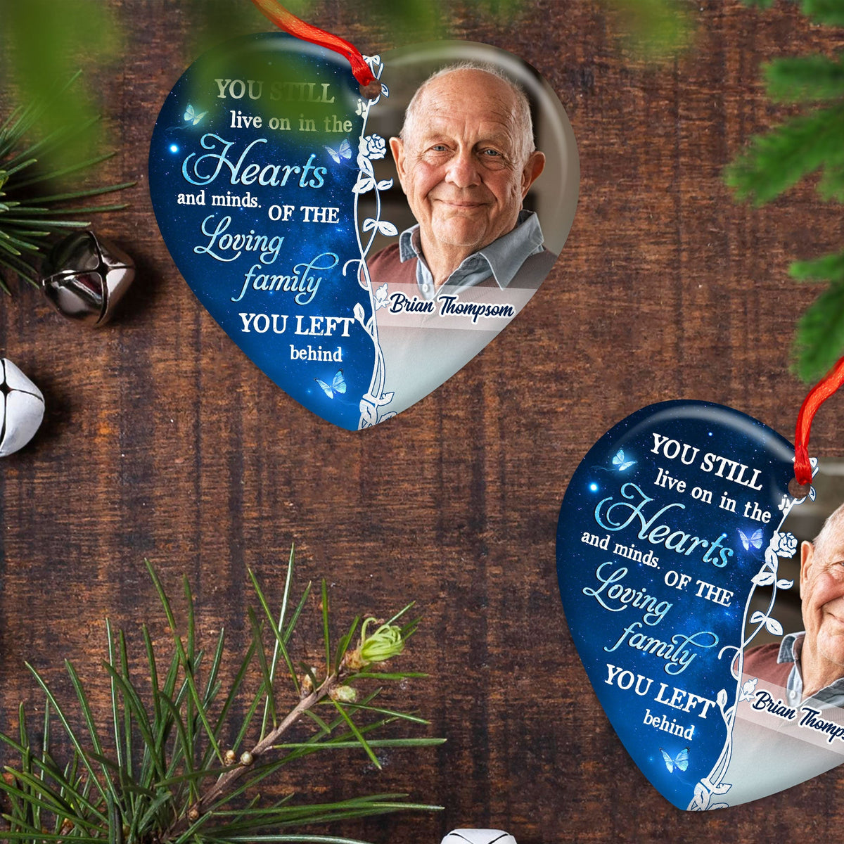 Blisscorners You Still Live On In The Heart  - Personalized Heart Ceramic Ornament - Memorial Gift2D Flat LM2111