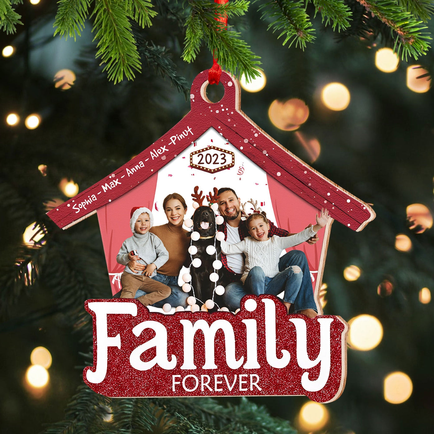 Blisscorners Family Forever, Custom Photo And Name - Personalized Custom Shaped Wooden Ornament - Gift For Family2D Flat LM2111