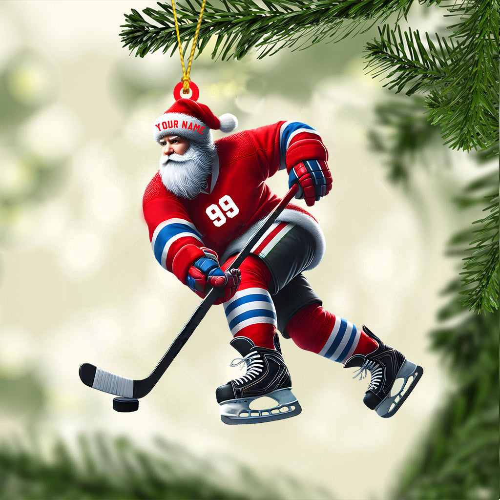 Blisscorners Santa Hockey Christmas Ornament, Personalized Ornament2D Flat LM2211