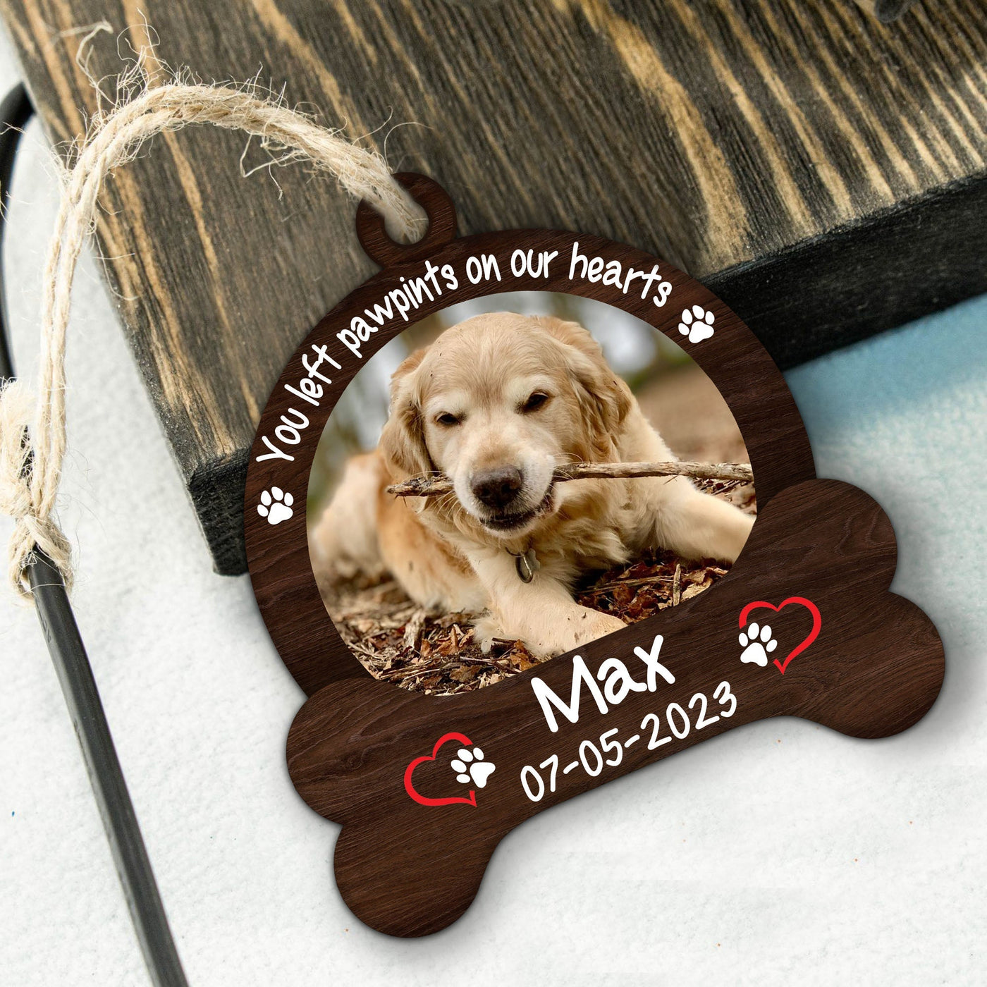 Blisscorners Pet Left Pawprints On Our Hearts - Custom Photo And Name, Personalized Acrylic Ornament - Gift For Pet Lover2D Flat LM2111