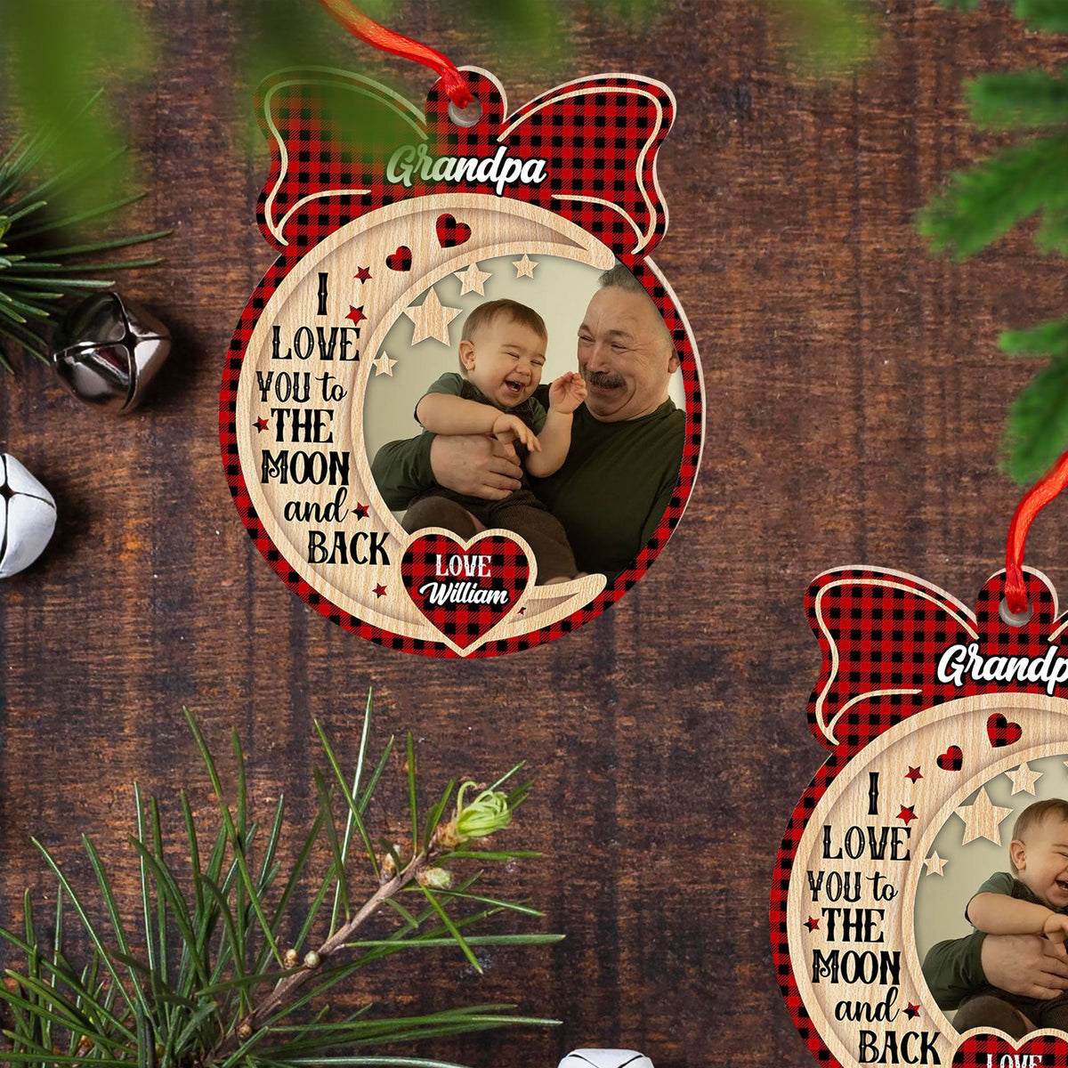 Blisscorners Personalized Custom Wooden Ornament - I Love You To The Moon And Back - Gift For Family2D Flat LM2111