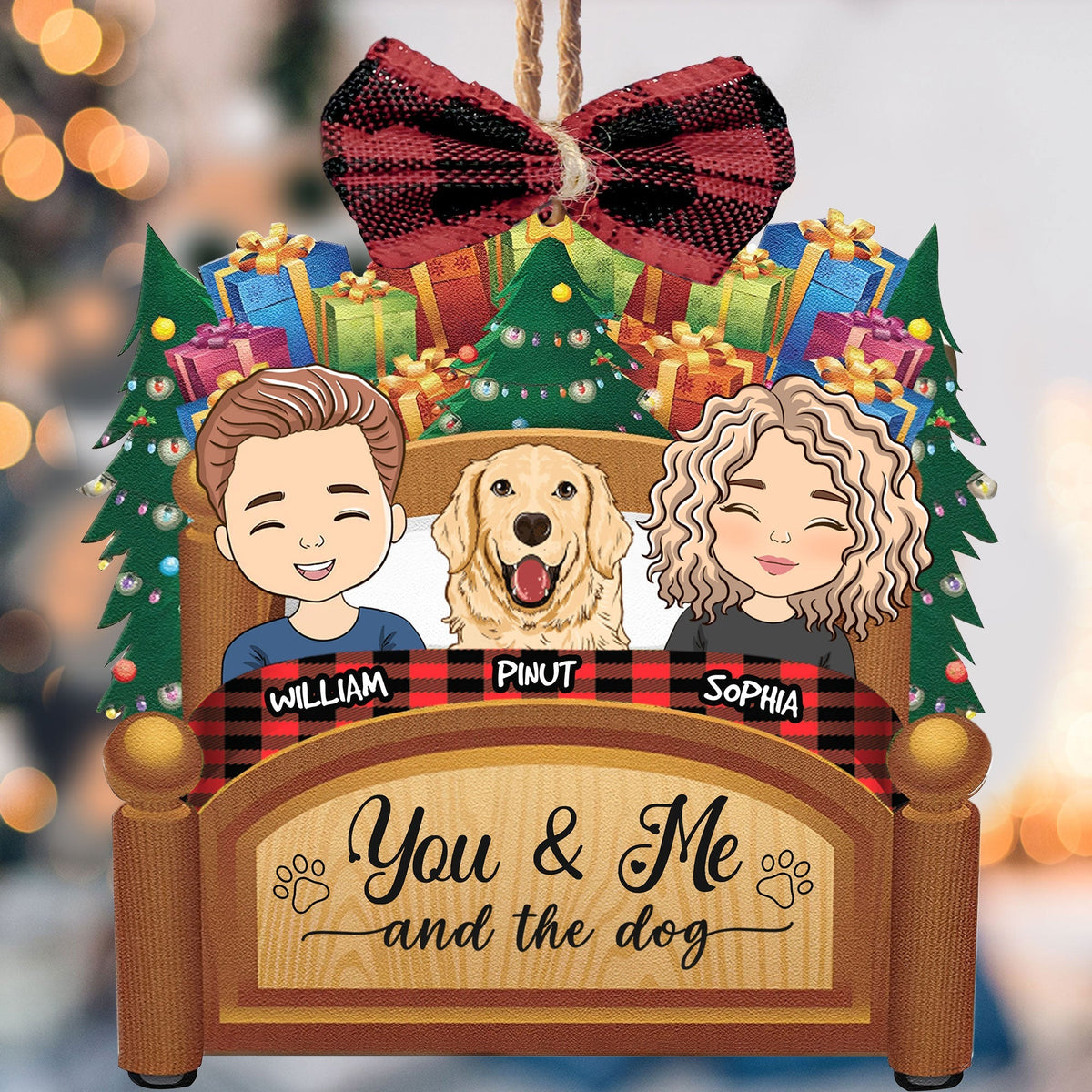 Blisscorners You & Me And The Dogs Cats Pets - Personalized Custom Shaped Wooden Ornament With Bow - Gift For Pet Lover2D Flat LM2111
