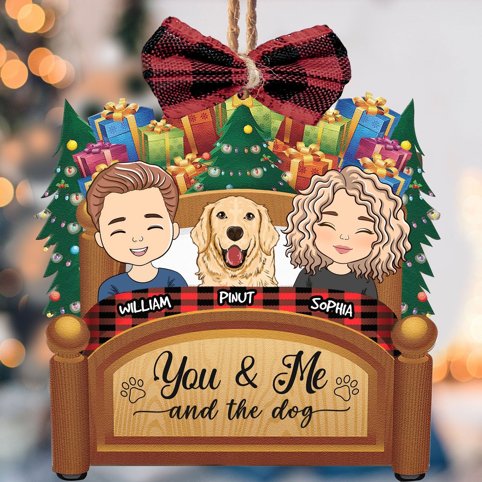 Blisscorners You & Me And The Dogs Cats Pets - Personalized Custom Shaped Wooden Ornament With Bow - Gift For Pet Lover2D Flat LM2111
