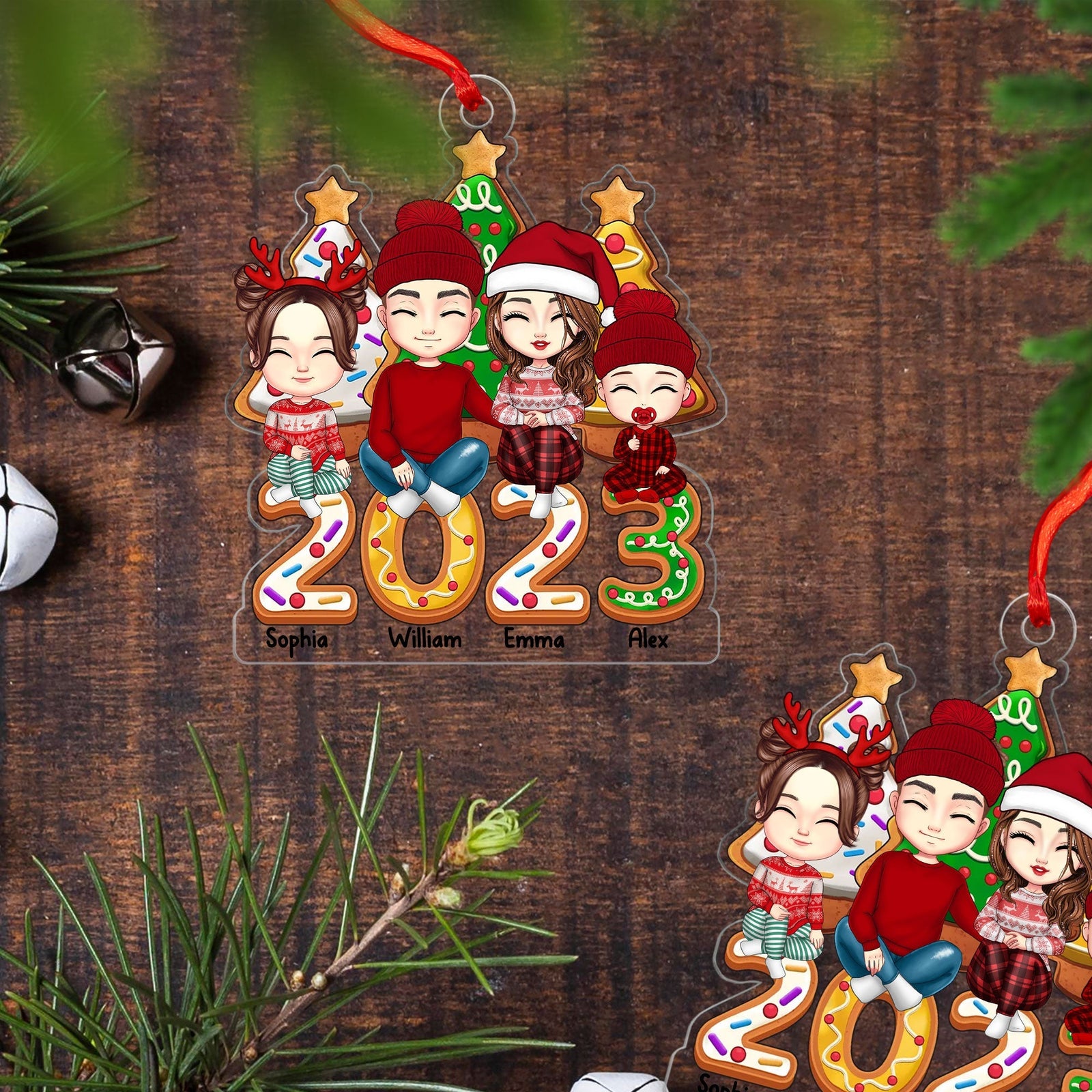 Blisscorners Merry Christmas 2023 Family Members - Personalized Acrylic Ornament - Gift For Family, Xmas Gift2D Flat LM2111