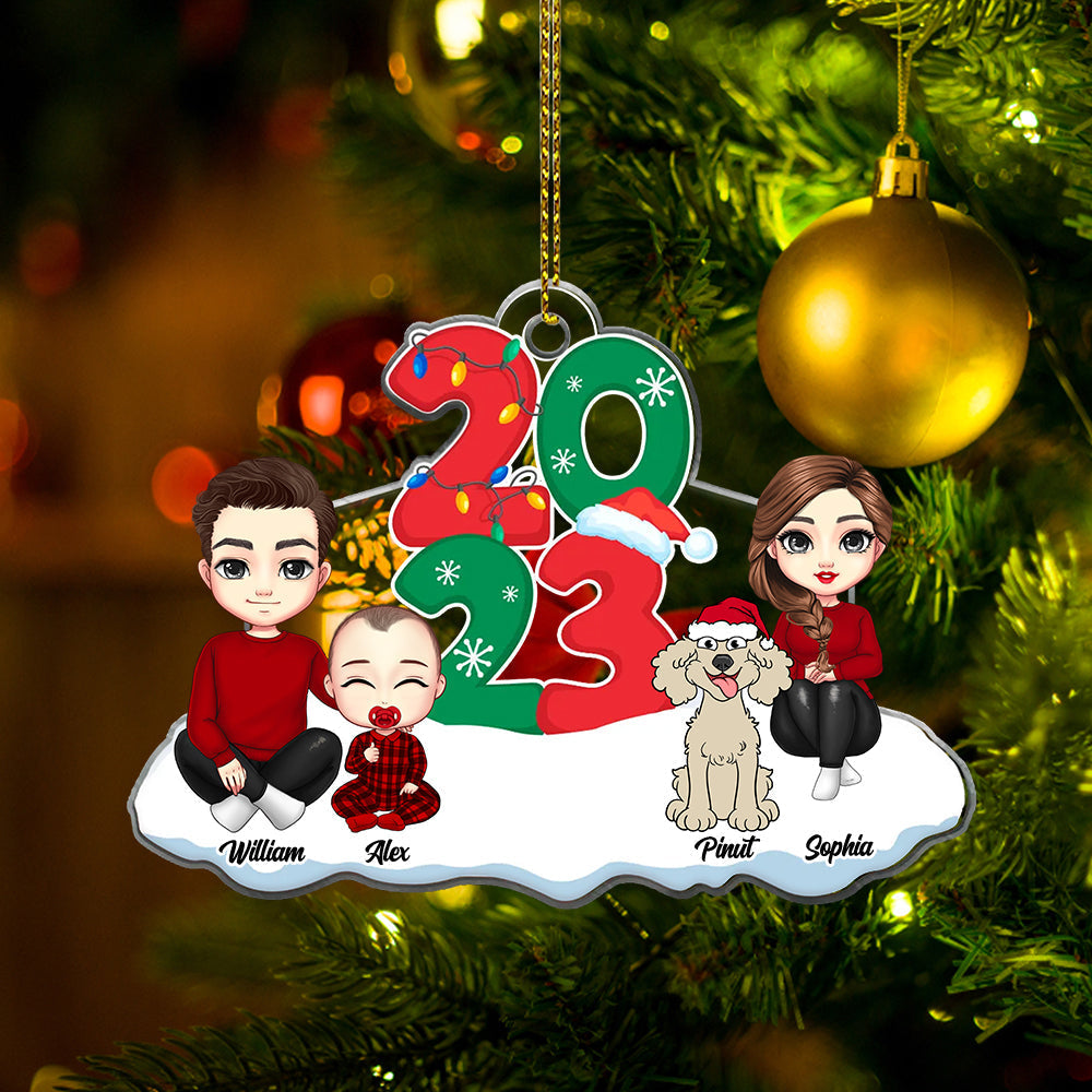 Blisscorners Christmas 2023 Family On Snow - Personalized Acrylic Ornament - Gift For Family, Xmas Gift2D Flat LM2111