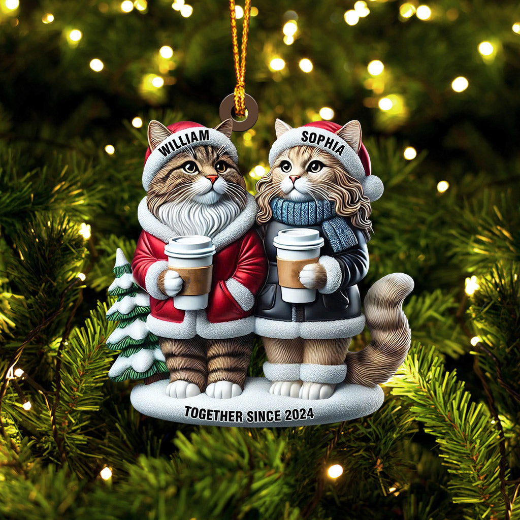 Blisscorners Couple Cats Home Decor Christmas Ornament, Personalized Ornament2D Flat LM2211