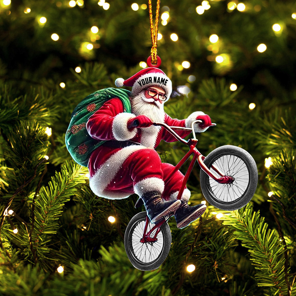 Blisscorners Santa Rides A Bike Christmas Ornament, Personalized Ornament2D Flat LM2211