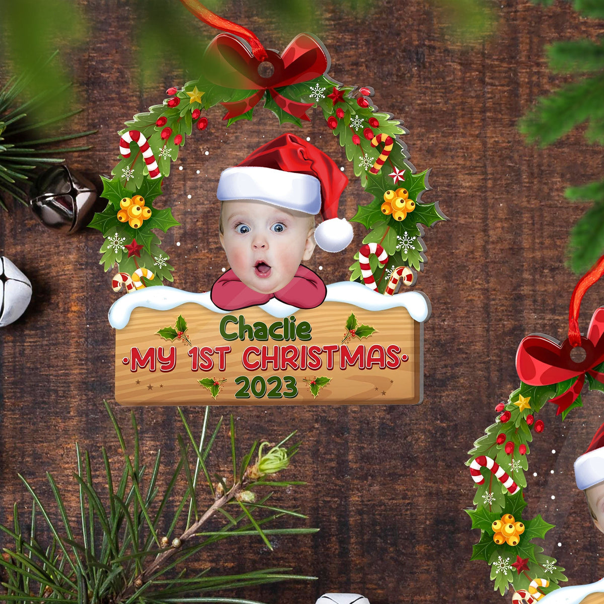 Blisscorners My Baby First Christmas  - Custom Photo And Name, Personalized Acrylic Ornament - Gift For Christmas, Family Gift2D Flat LM2111