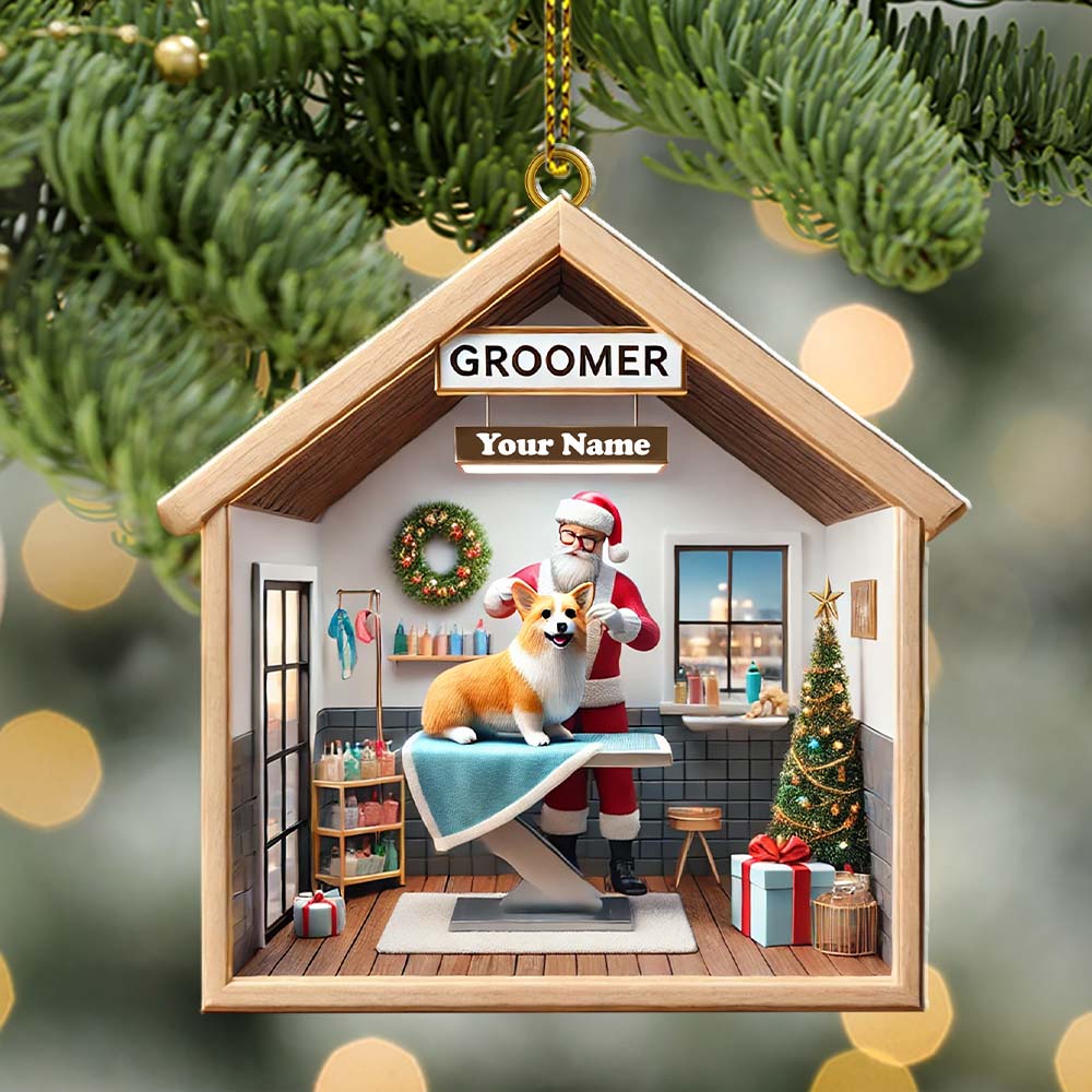 Blisscorners Custom Name Groomer Ornament, Christmas Decoration for Pet Shop2D Flat LM2211