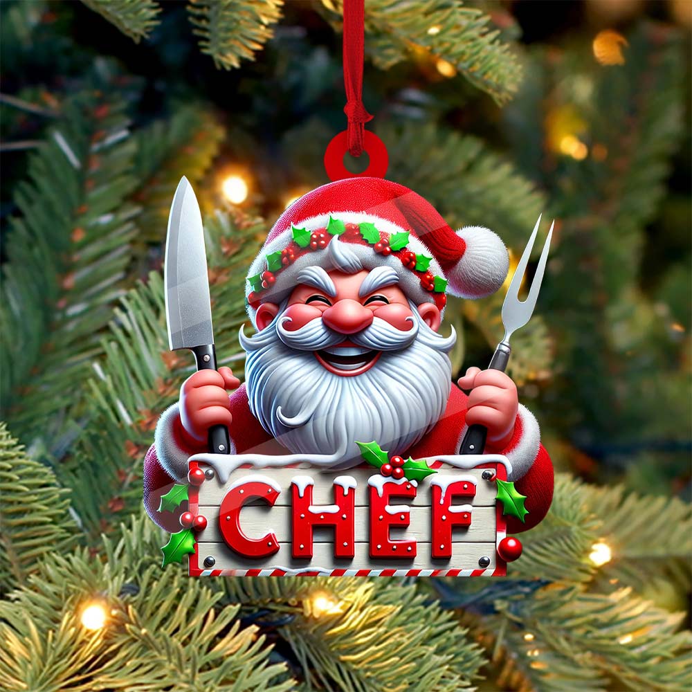 Blisscorners Custom Name Chef Ornament, Santa Chef Gift for Cooking Lovers2D Flat LM2211