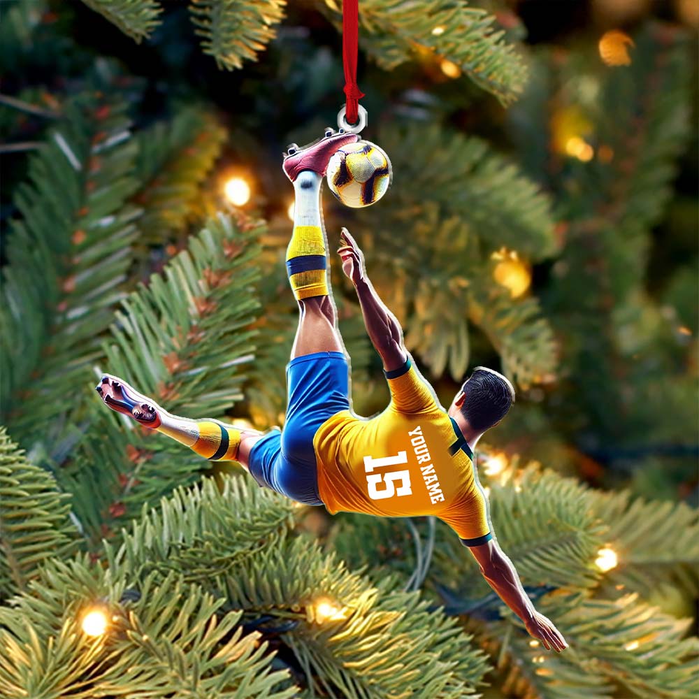 Blisscorners Custom Name and Number Soccer Ornament, Soccer Christmas Gift2D Flat LM2211