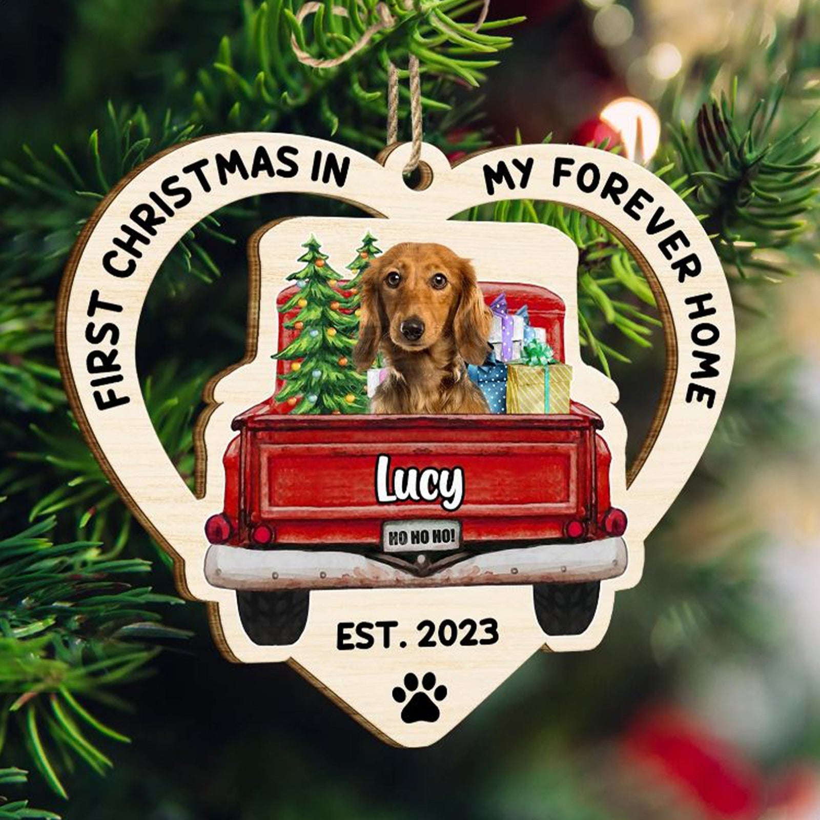 Blisscorners First Christmas In My Forever Home, Custom Pet Photo And Name - Personalized Custom Shaped Wooden Ornament - Gift For Pet Lover, Christmas Gift2D Flat LM2111