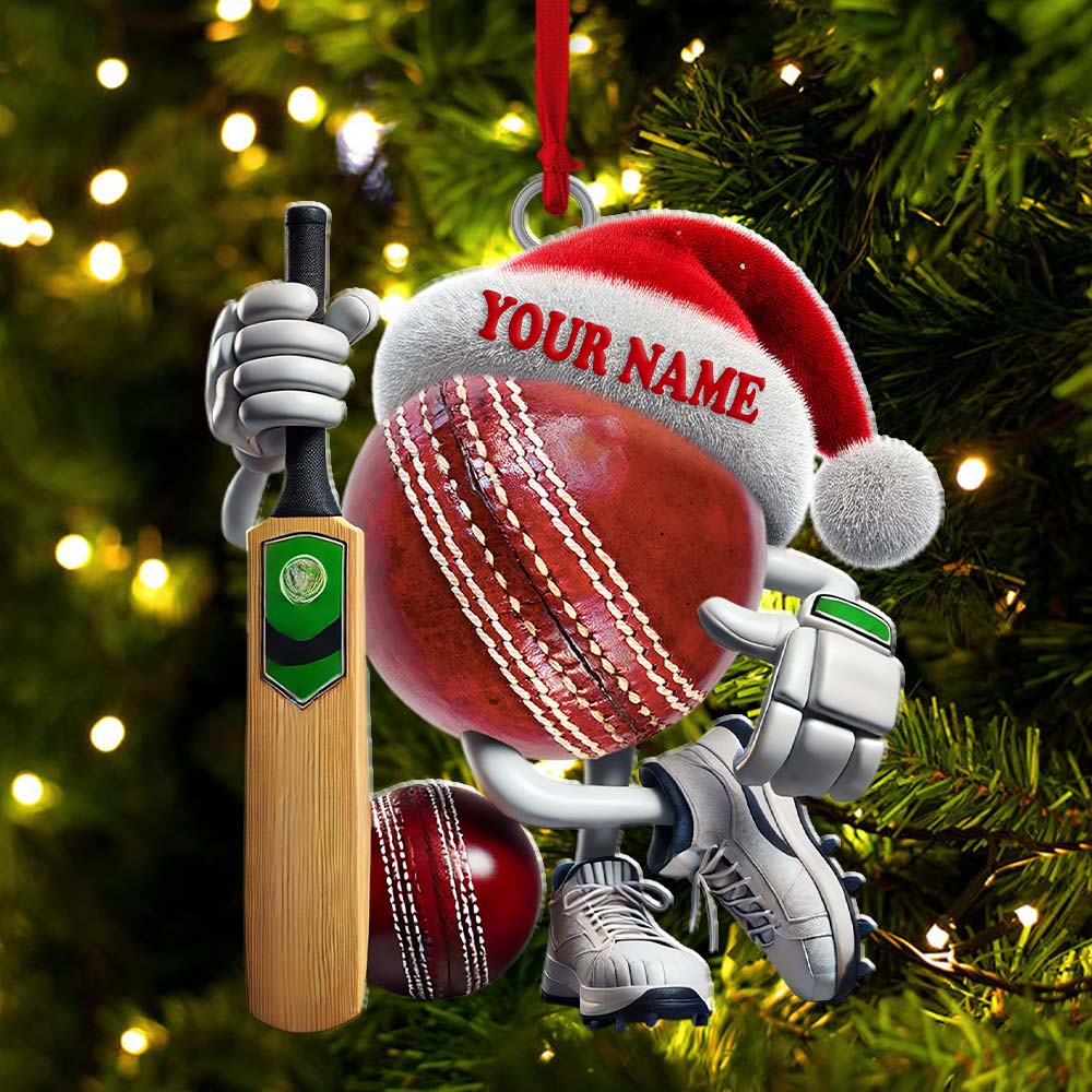 Blisscorners Custom Name Cricket Ball Ornament, Cricket Ball Lover Christmas Gift92D Flat LM2211