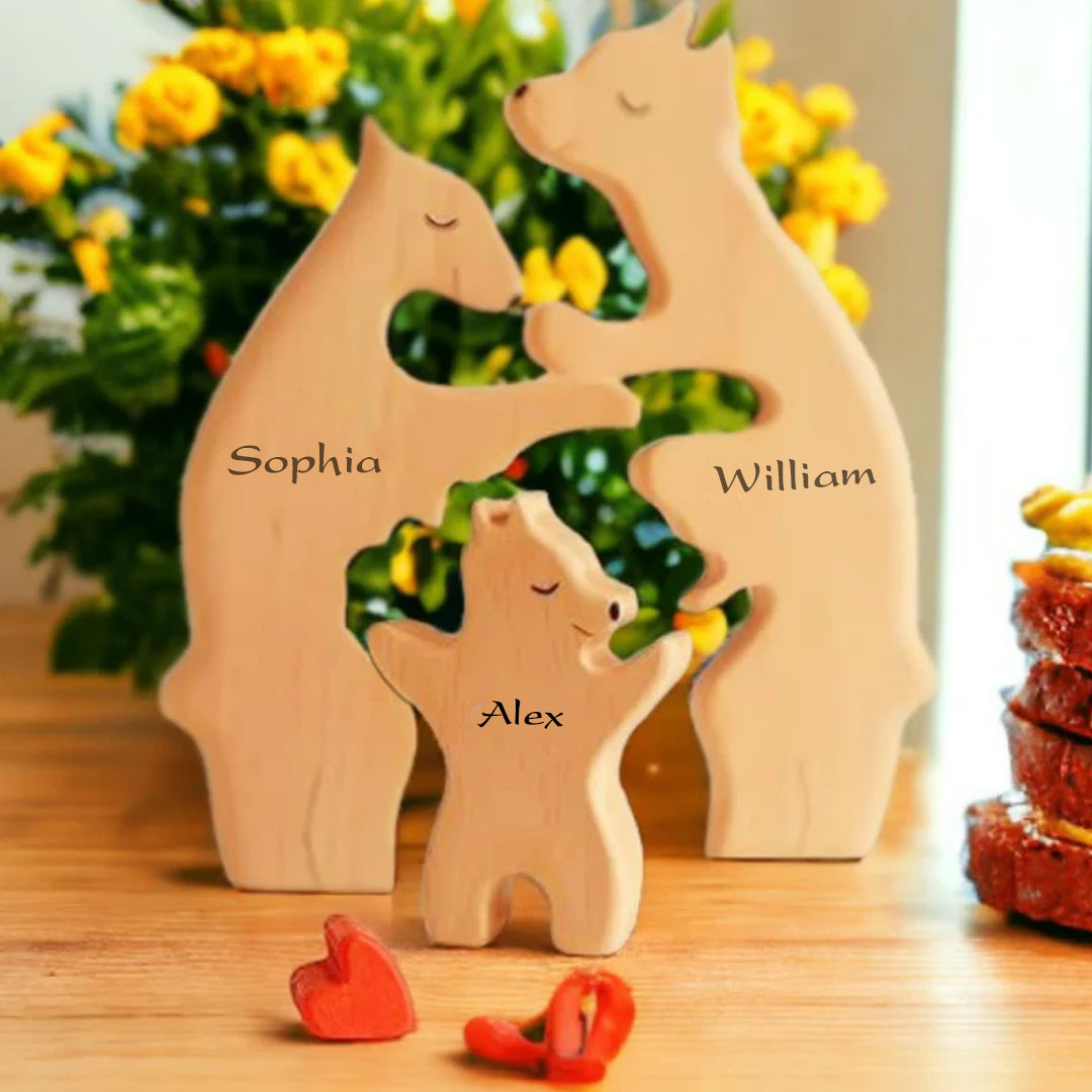 Blisscorners Personalized Bear Family Puzzle Wooden - Wooden Pet Carvings, Gift For Family, Gift For Couple2D Flat LM2111