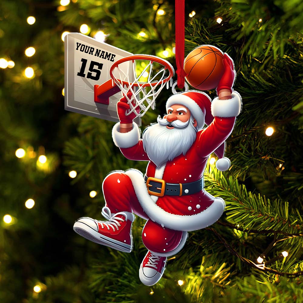 Blisscorners Custom Name and Number Basketball Santa Ornament, Basketball Lover Christmas Gift2D Flat LM2211