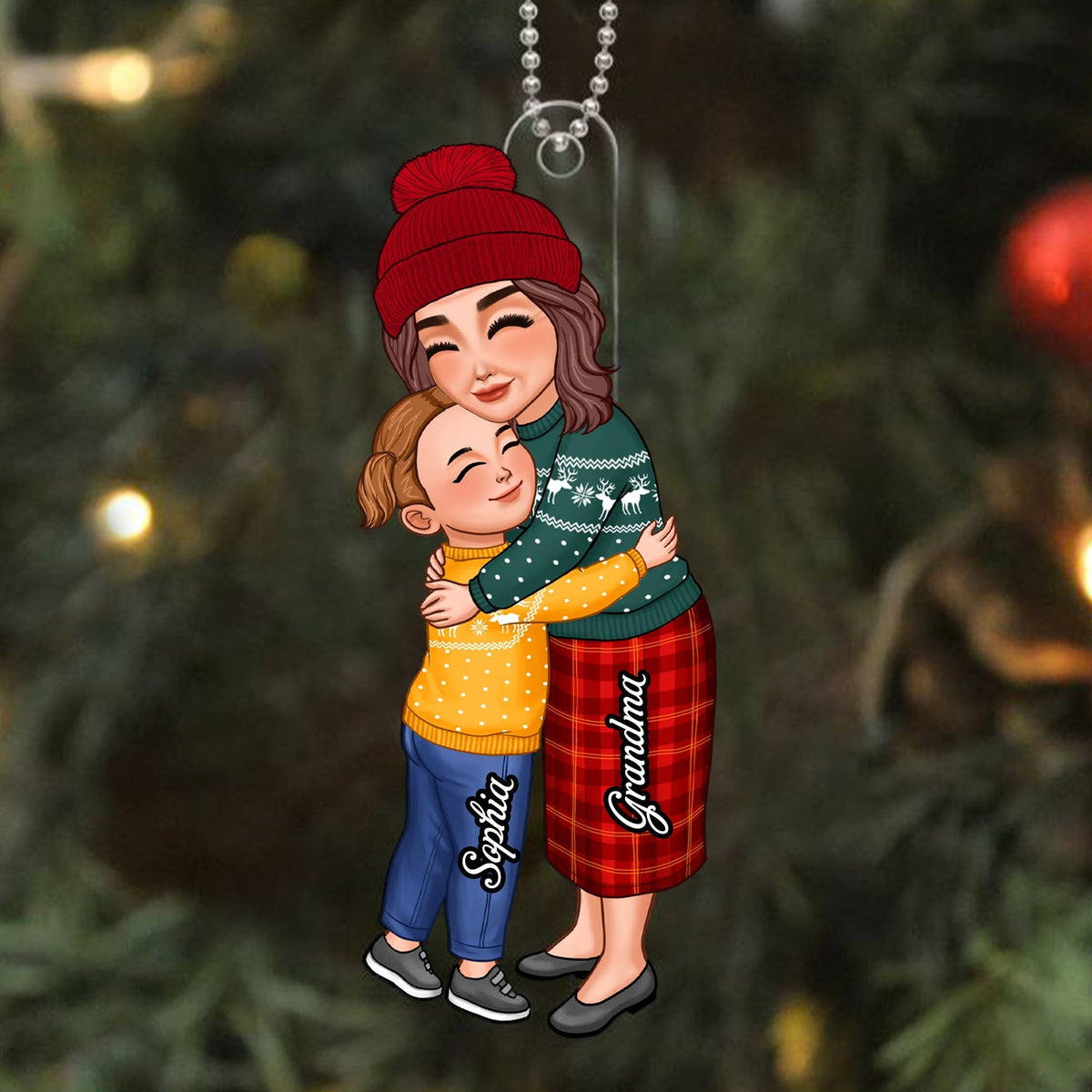 Blisscorners Grandma And Kid Hugging, Christmas Decor - Personalized Acrylic Ornament - Gift For Family2D Flat LM2111