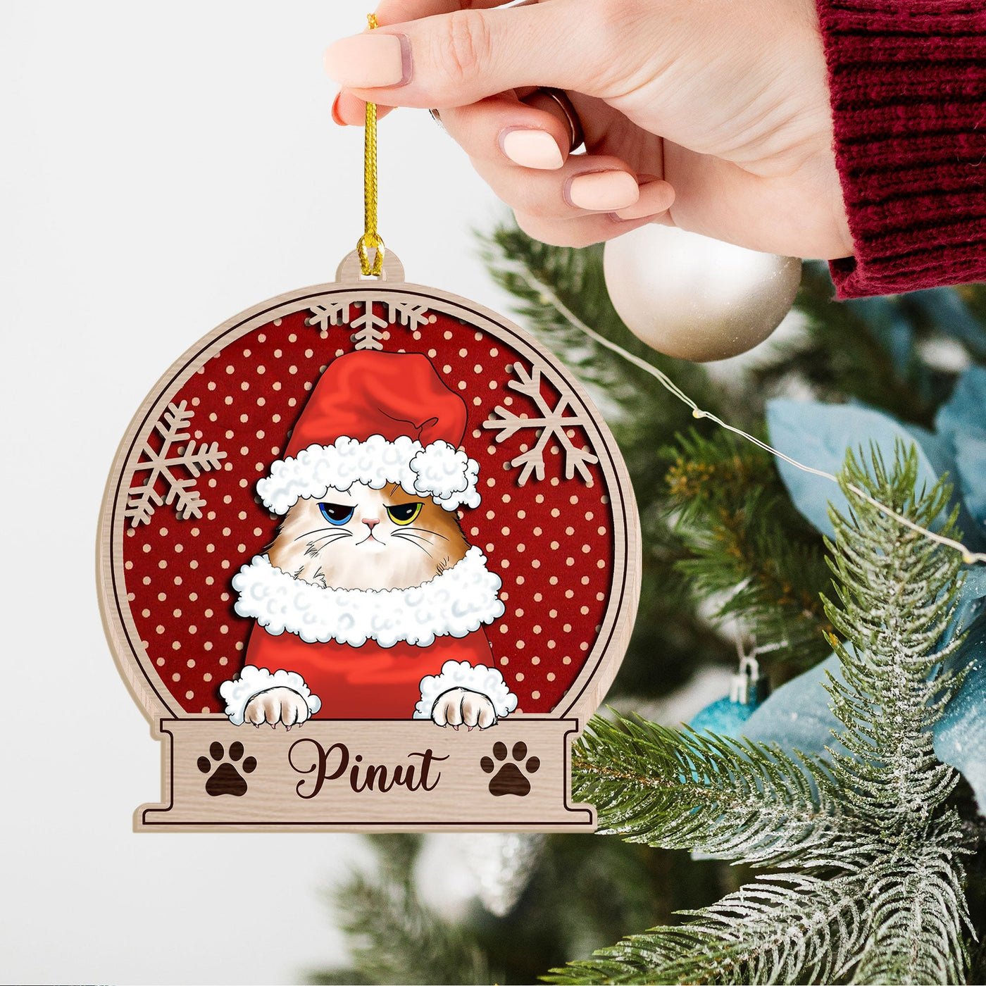 Blisscorners Cutie Cat With Costume - Christmas Gift For Cat Lovers - Personalized Custom Shaped Wooden Ornament2D Flat LM2111